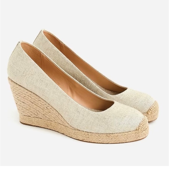 J. Crew Seville Espadrille Heels In Metallic Flax Size 6.5 - Picture 1 of 9